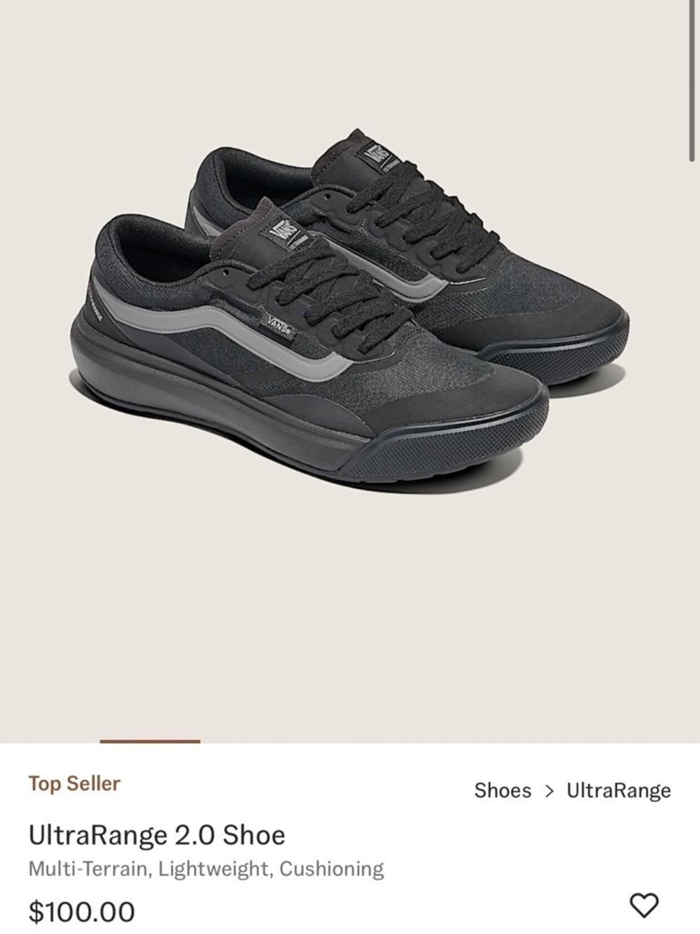 Vans UltraRange 2.0 Shoe in Black and Grey, gum colored details - Picture 6 of 6